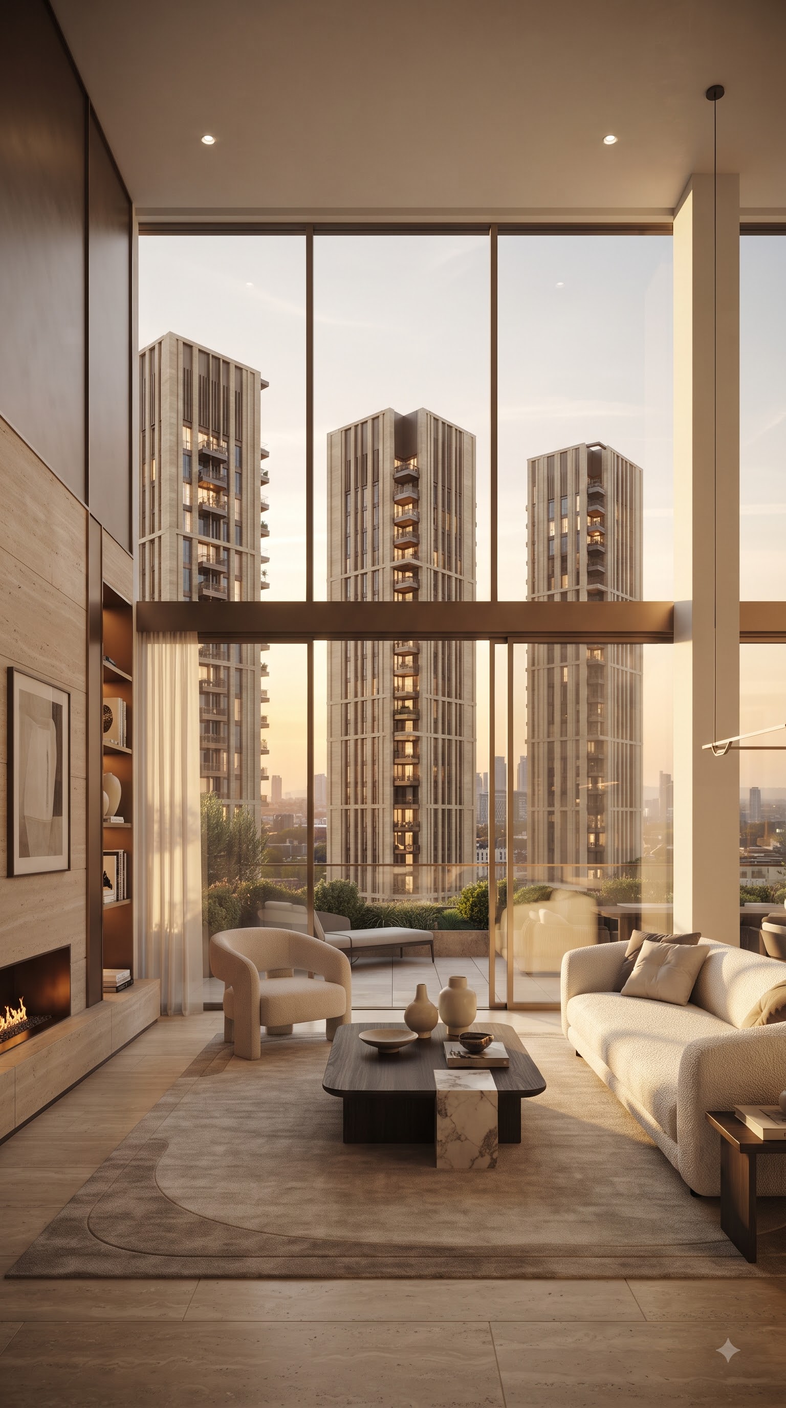 Nine Zero residence interior overlooking the towers